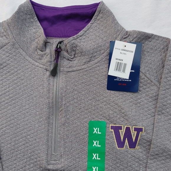 NWT Champion Men's Quarter-Zip Jacket, Heather Gray, Washington Huskies. - Picture 5 of 8